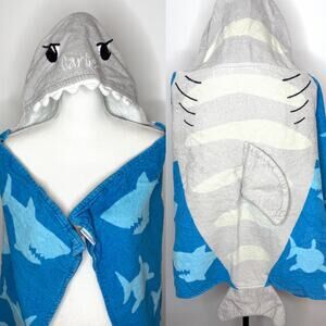 Stephen Joseph Kids Toddler Carter Embroidered Shark Bath Beach Towel Gray Blue